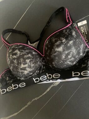 bebe Black & Pink Padded Sport Bra NWT